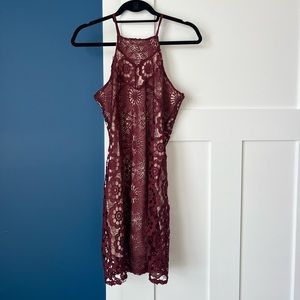 Nude and burgundy lace dress size small